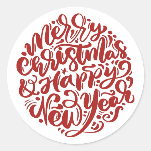赤いクリスマスと新年のご挨拶 ラウンドシール (正面)