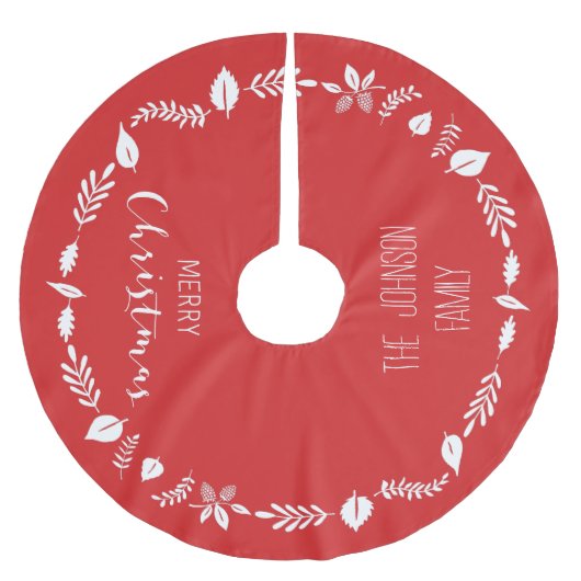 赤いクリスマスと白い離れクリスマスの装飾 ブラッシュドポリエステルツリースカート (正面)