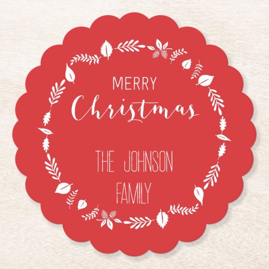 赤いクリスマスと白い離れクリスマスの装飾 ペーパーコースター (正面)