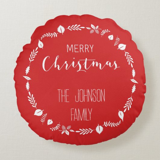 赤いクリスマスと白い離れクリスマスの装飾 ラウンドクッション (正面)