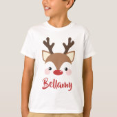 赤いクリスマスに可愛いトナカイの名前 Tシャツ (正面)