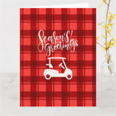 赤いクリスマスに季節の挨拶を伴うゴルフカート カード (黄色い花)