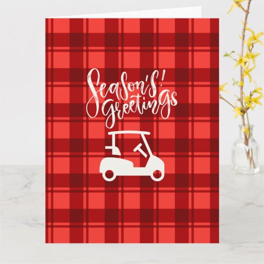 赤いクリスマスに季節の挨拶を伴うゴルフカート カード (黄色い花)