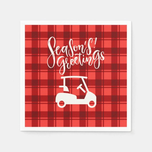 赤いクリスマスに季節の挨拶を伴うゴルフカート スタンダードカクテルナプキン (正面)