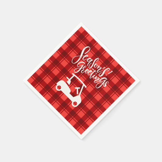 赤いクリスマスに季節の挨拶を伴うゴルフカート スタンダードカクテルナプキン (角)
