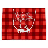 赤いクリスマスに季節の挨拶を伴うゴルフカート ラージペーパーバッグ (正面)