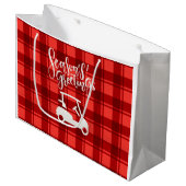 赤いクリスマスに季節の挨拶を伴うゴルフカート ラージペーパーバッグ