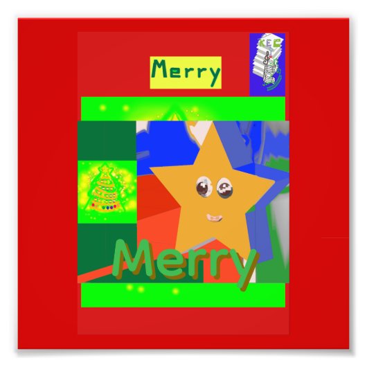 赤いクリスマスに緑の名前 メリー フォトプリント            (正面)