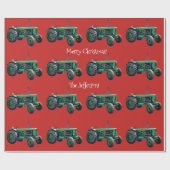 赤いクリスマスに緑の農場の追跡者  ラッピングペーパー (フラット)