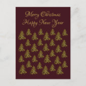 赤いクリスマスに輝く金ゴールドクリスマスツリー シーズンポストカード (正面)