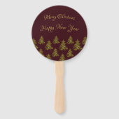 赤いクリスマスに輝く金ゴールドクリスマスツリー ハンドファン (裏面)
