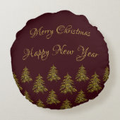 赤いクリスマスに輝く金ゴールドクリスマスツリー ラウンドクッション (裏面)