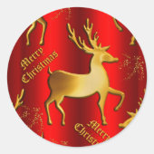 赤いクリスマスに金のトナカイ ラウンドシール (正面)