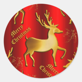 赤いクリスマスに金のトナカイ ラウンドシール