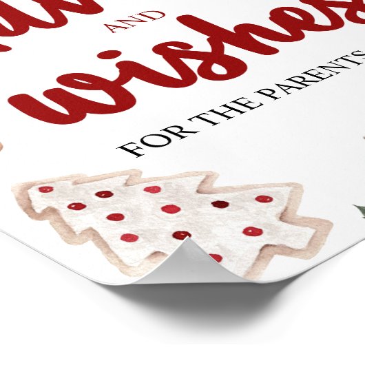 赤いクリスマスのアドバイスとウィッシュ赤ちゃんシャワーのサイン ポスター (角)