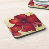 赤いクリスマスのアマリリスのプラスチックコースターセット コースター (左側)