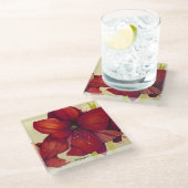 赤いクリスマスのアマリリスガラスのコースター ガラスコースター (アングル)