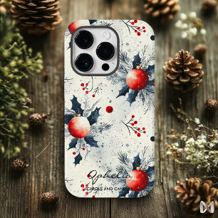 赤いクリスマスのオーナメント ホーリーと松の枝付き Case-Mate iPhone 14 PROケース