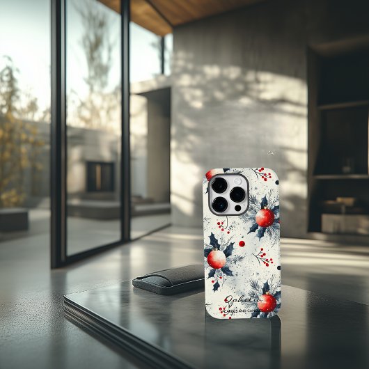 赤いクリスマスのオーナメント　ホーリーと松の枝付き Case-Mate iPhoneケース