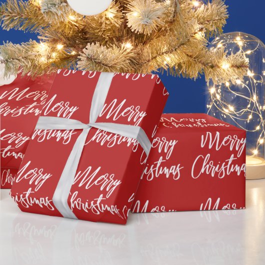 赤いクリスマスのカリグラフィー ラッピングペーパー (クリスマス)