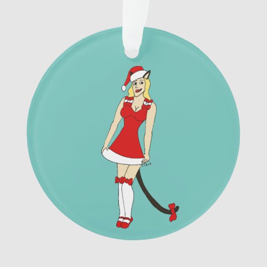 赤いクリスマスのキャットガール オーナメント (正面)