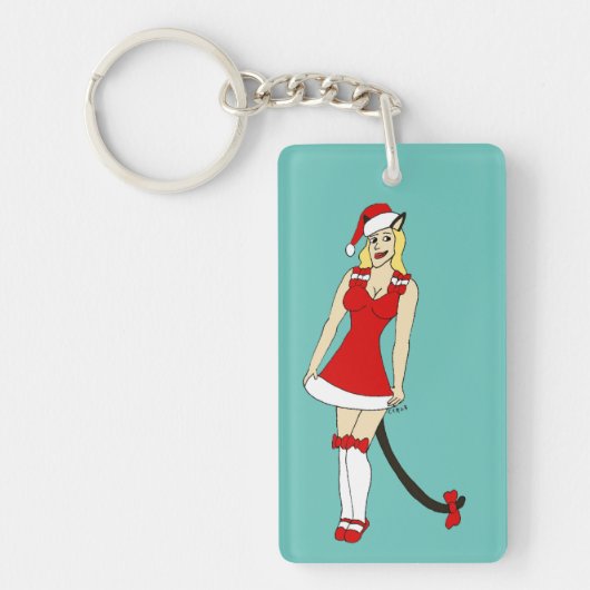 赤いクリスマスのキャットガール キーホルダー (正面)