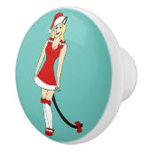 赤いクリスマスのキャットガール セラミックノブ (右)