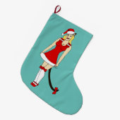 赤いクリスマスのキャットガール ラージクリスマスストッキング (正面 (吊り時))