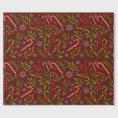 赤いクリスマスのキャンディ葉スとギフト ラッピングペーパー (フラット)