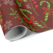 赤いクリスマスのキャンディ葉スとギフト ラッピングペーパー (ロールコーナー)