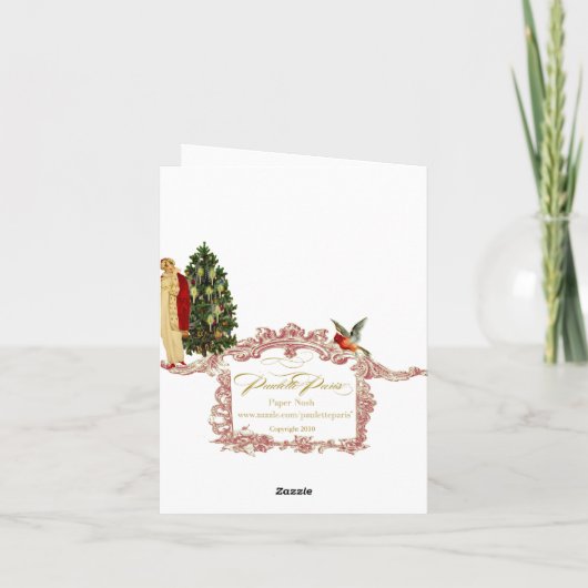 赤いクリスマスのコートのホリデーカード シーズンカード (裏面)