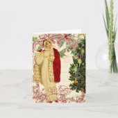 赤いクリスマスのコートのホリデーカード シーズンカード (正面)