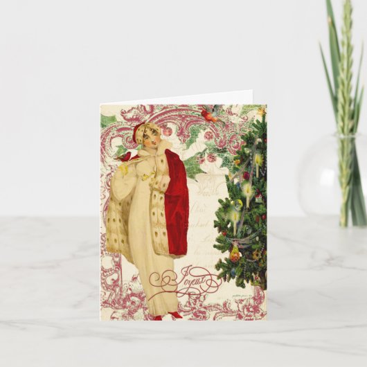 赤いクリスマスのコートのホリデーカード シーズンカード (正面)