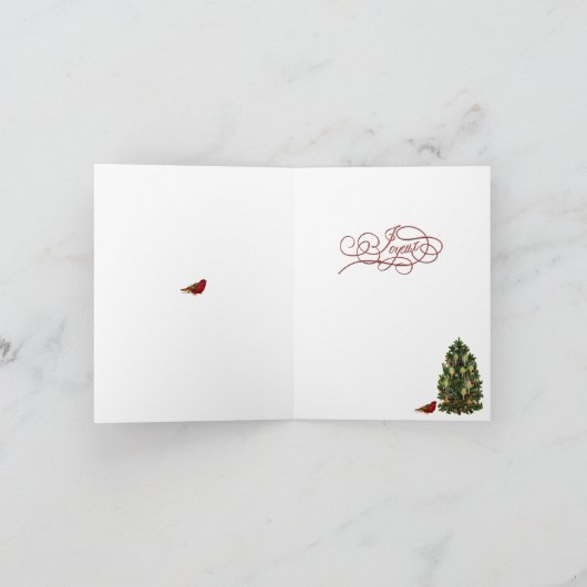 赤いクリスマスのコートのホリデーカード シーズンカード (内部)