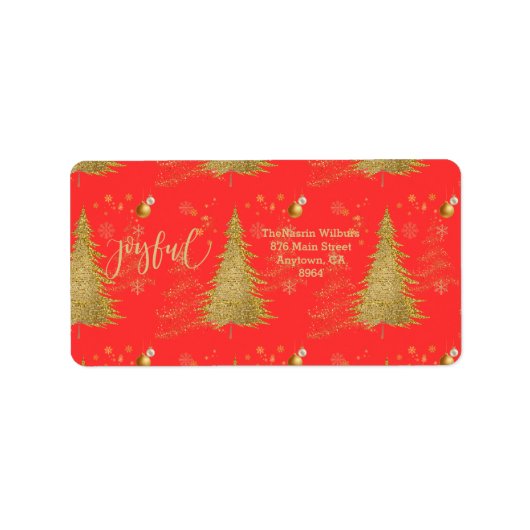 赤いクリスマスのゴールドJOYFUL ラベル (正面)