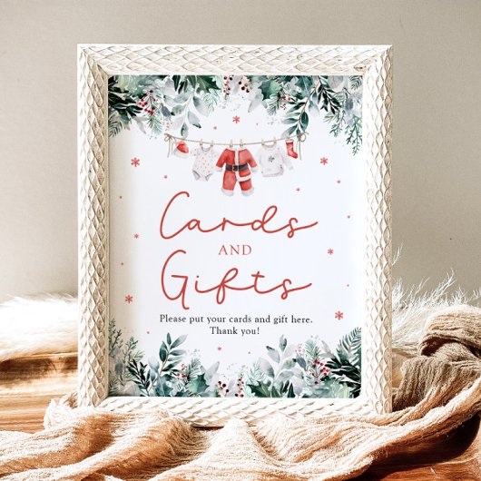 赤いクリスマスのサンタベイビーシャワーのカードとギフト ポスター