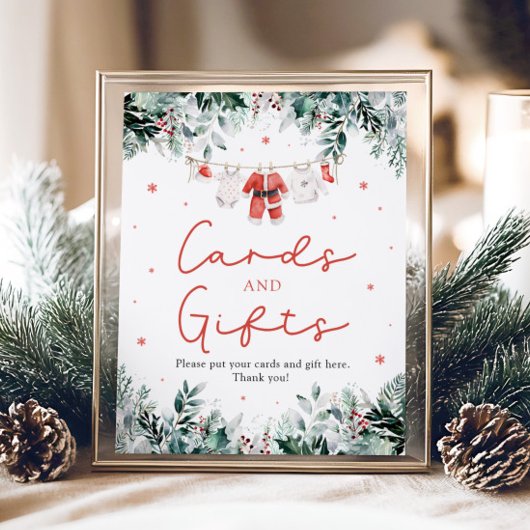 赤いクリスマスのサンタベイビーシャワーのカードとギフト ポスター