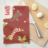 赤いクリスマスのジンジャーブレッドの休日 キッチンタオル (四つ折り)