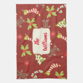 赤いクリスマスのジンジャーブレッドの休日 キッチンタオル (縦)