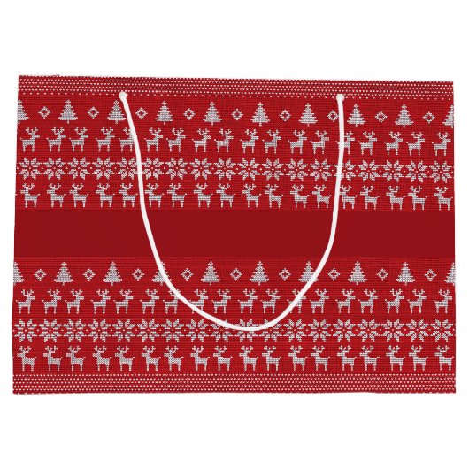 赤いクリスマスのトナカイ　パーソナライズされたレトロなホリデー ラージペーパーバッグ (裏面)