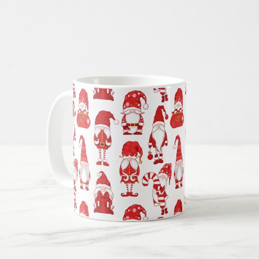 赤いクリスマスのノームキャラ模様 コーヒーマグカップ (正面左)