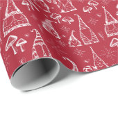 赤いクリスマスのノーム、キノコ & スノーフレークの子供たち ラッピングペーパー (ロールコーナー)