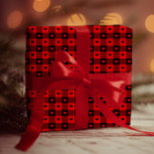 赤いクリスマスのハートと可愛いバッファローガーリープレイド ラッピングペーパー