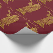 赤いクリスマスのパーソナライズな金ゴールドの天使 ラッピングペーパー (角)