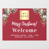 赤いクリスマスのビジネスロゴ歓迎営業時間 ウィンドウサイン (シート)