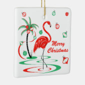 赤いクリスマスのフラミンゴのつまらないもののクリスマスの正方形 セラミックオーナメント (右)