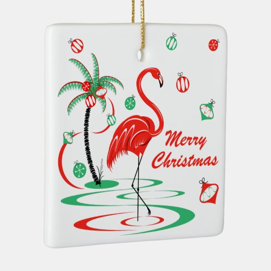 赤いクリスマスのフラミンゴのつまらないもののクリスマスの正方形 セラミックオーナメント (右)