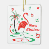赤いクリスマスのフラミンゴのつまらないもののクリスマスの正方形 セラミックオーナメント (左)