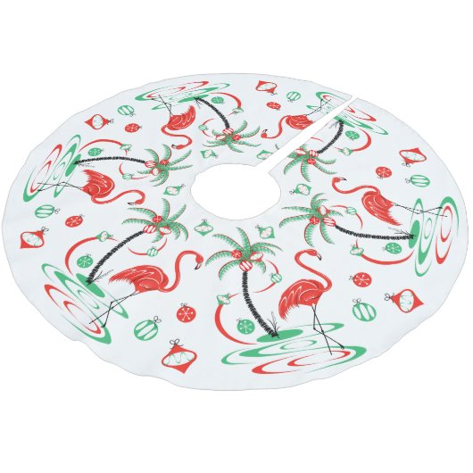 赤いクリスマスのフラミンゴのつまらないものの木のスカート ブラッシュドポリエステルツリースカート (アングル)