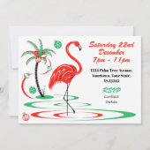 赤いクリスマスのフラミンゴのクリスマス・パーティの景色 招待状 (裏面)